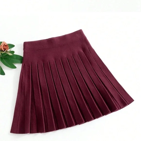 Burgundy / gray / brown knit sweater pleated mini skirt - Picture 6 of 6